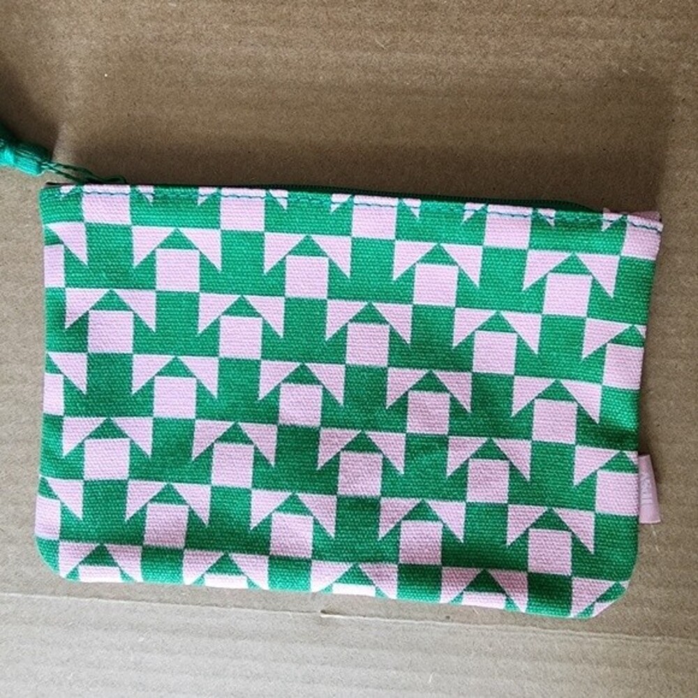 Ipsy Tassel Pouch Zippered Cosmetic Bag Geometric Green & Soft Pink Toiletries - Picture 5 of 10